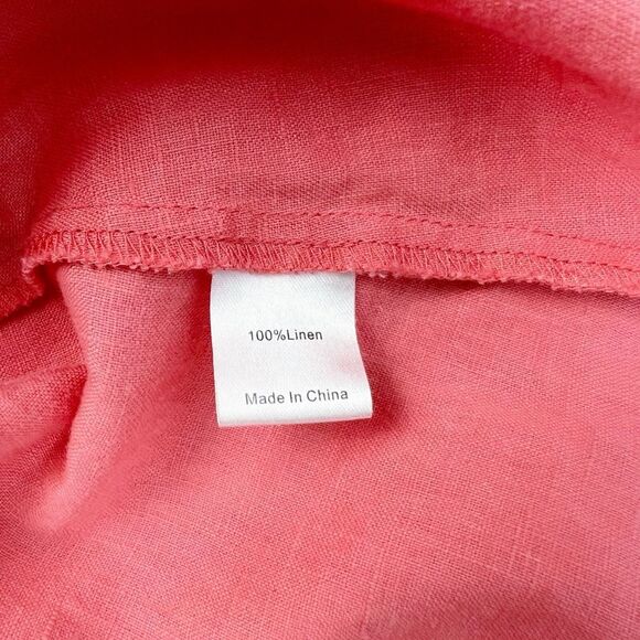 Tuckernuck Salmon Pink Button Down Collared Linen Belted Midi Dress Size Medium - Picture 6 of 7